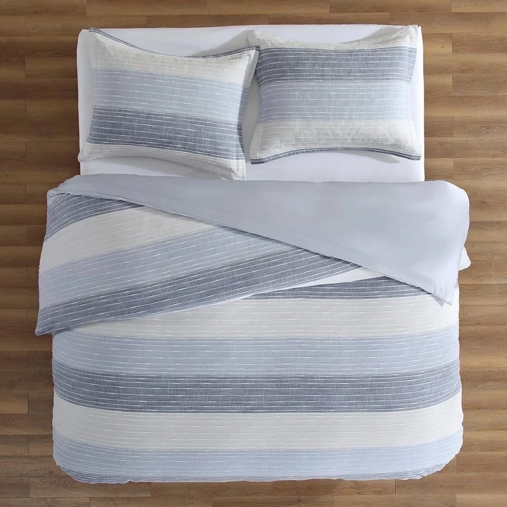 Levtex Home - Sand Stripes Blue Comforter Set - King Jaquard Stripe - Cotton